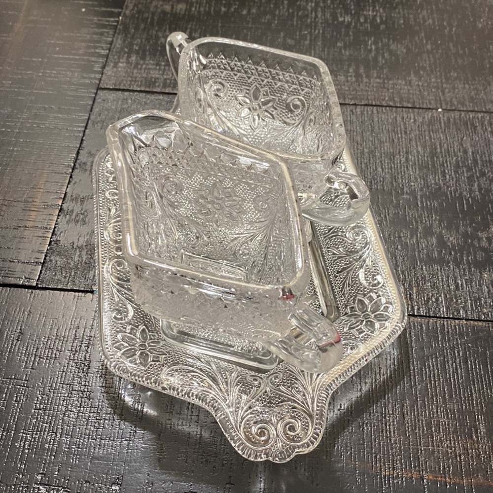 Clear Vintage Tiara Glass Sugar, Creamer & Tray! - Picture 2 of 8
